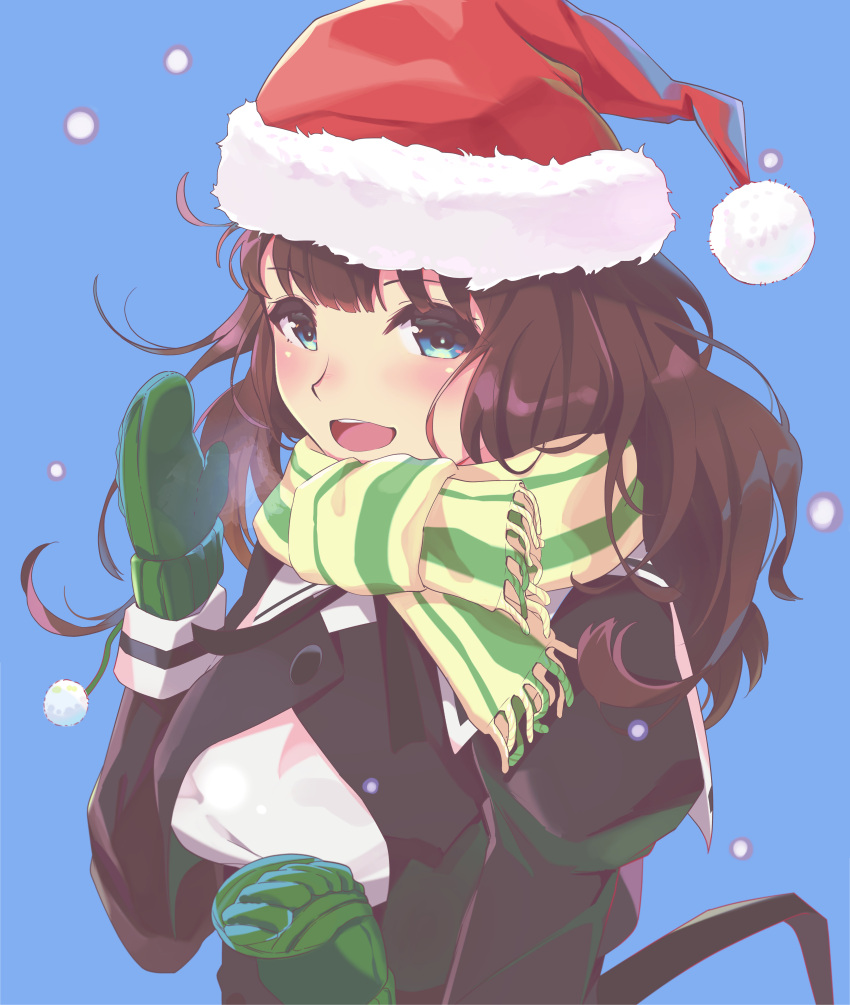1girl, :d, absurdres, assault_lily, bangs, blue_background, blue_eyes, blush