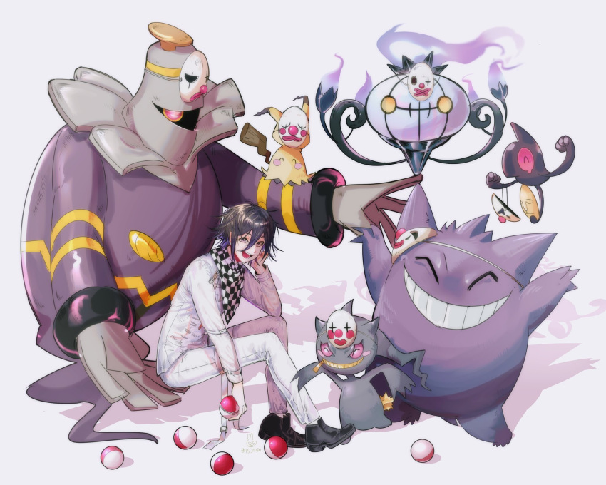 1boy, :d, ^_^, ahoge, banette, bangs, black_footwear, black_hair