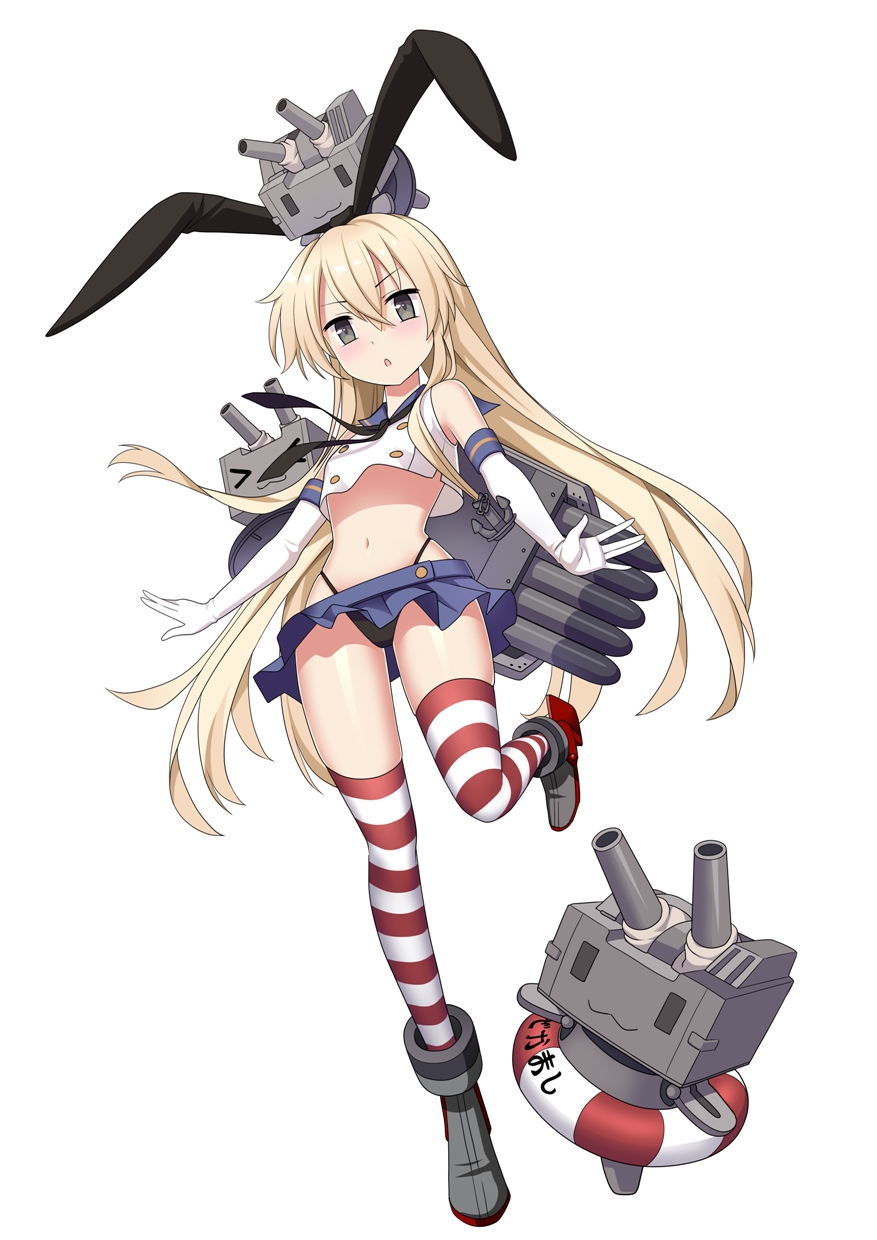 1girl, :o, black_panties, blonde_hair, boots, crop_top, elbow_gloves, full_body