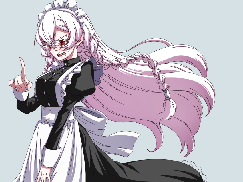 1girl, apron, braid, eyelashes, glasses, hanya_(hanya_yashiki), highres, long_eyelashes