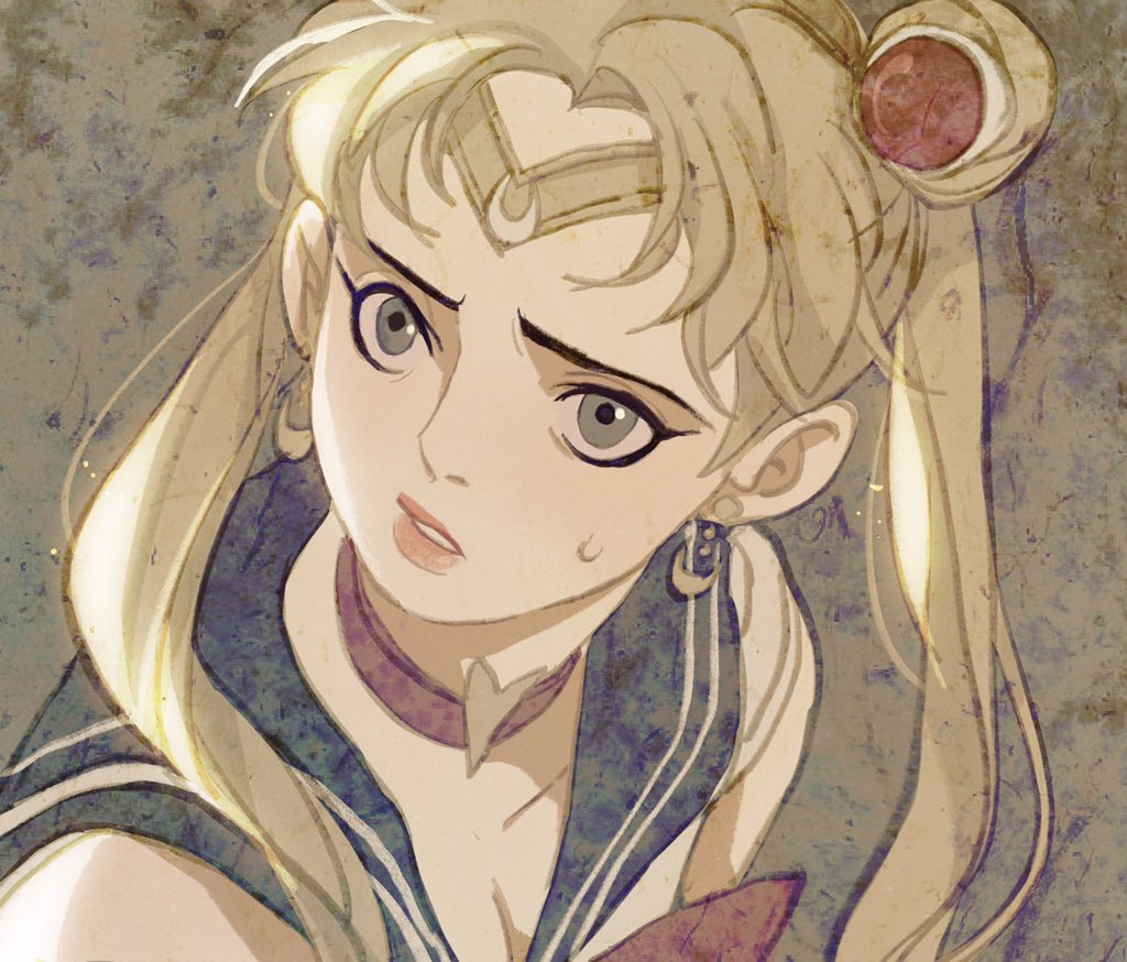 1girl, bishoujo_senshi_sailor_moon, blonde_hair, blue_sailor_collar, blush, choker, crescent, crescent_earrings