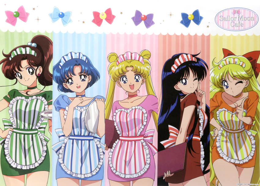 1990s_(style), aino_minako, apron, artemis_(sailor_moon), bishoujo_senshi_sailor_moon, black_hair, blonde_hair, blue_hair