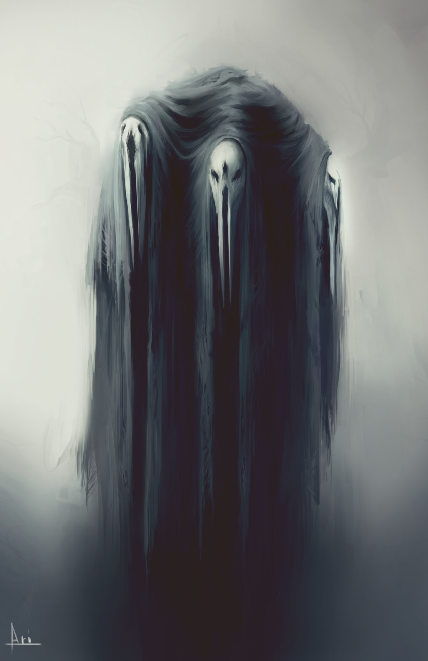 ari_ibarra, bare_tree, highres, hunched_over, mask, monster, no_humans, original