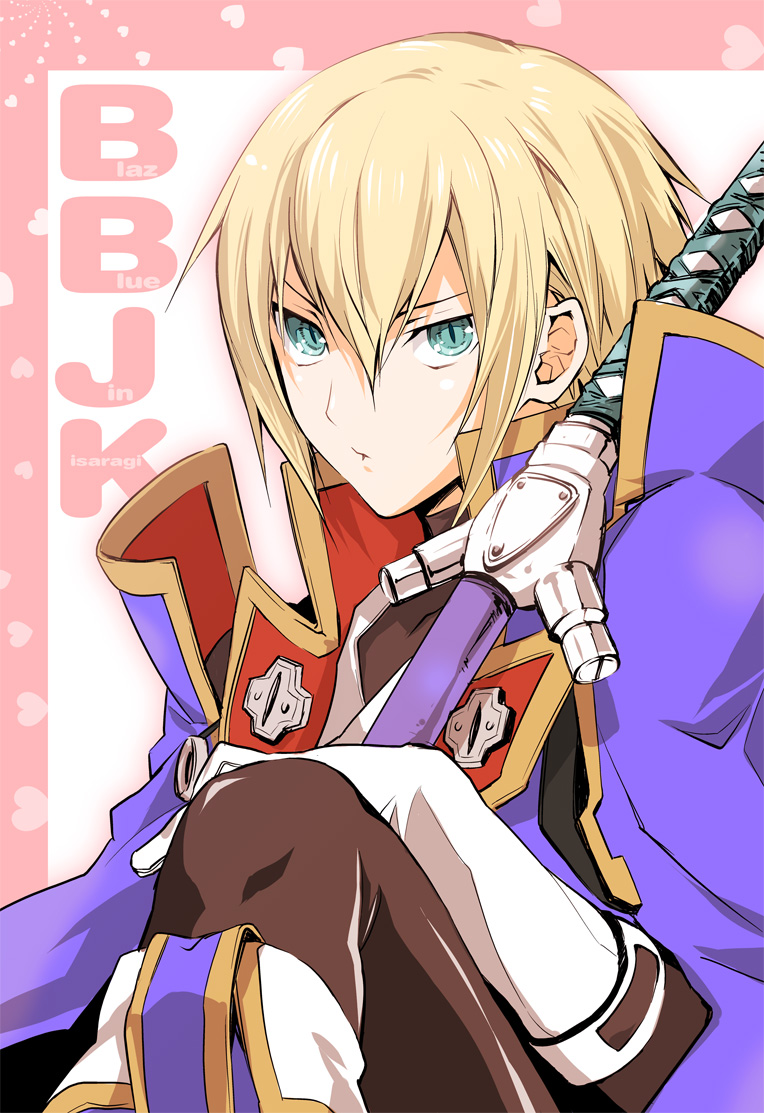 androgynous, aqua_eyes, bad_id, blazblue, blonde_hair, gloves, jin_kisaragi, male
