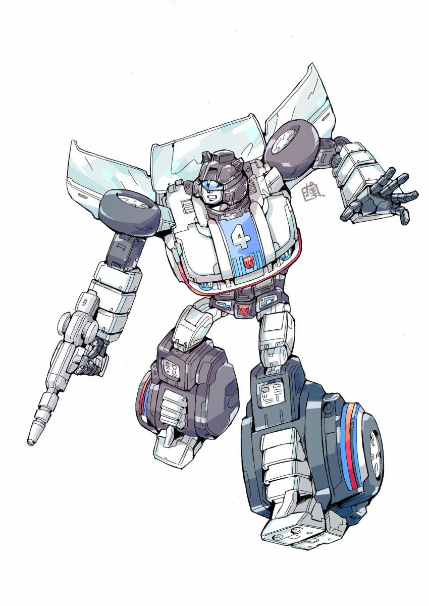 autobot, clenched_teeth, gun, highres, holding, holding_gun, holding_weapon, jazz_(transformers)