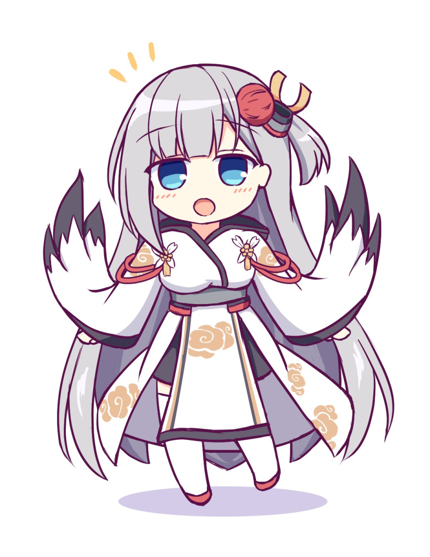 1girl, azur_lane, blue_eyes, chibi, flower, grey_hair, hair_flower, hair_ornament