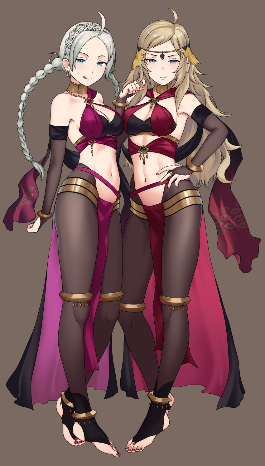 2girls, absurdres, ahoge, bare_shoulders, breasts, bushidokuroi, commission, commissioner_upload