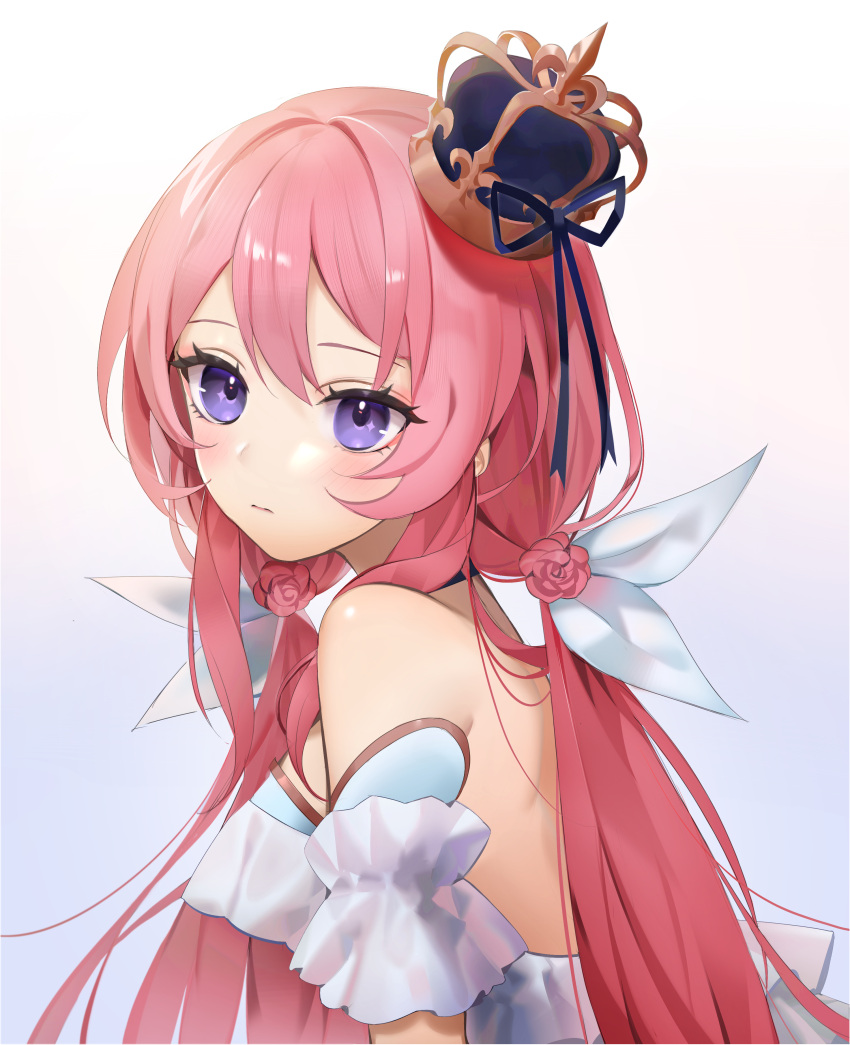 1girl, absurdres, bangs, bare_shoulders, black_ribbon, blue_dress, borrowed_character, closed_mouth