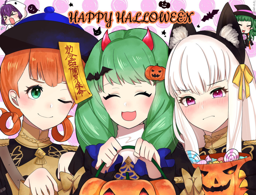 >_<, 5girls, animal_ears, annette_fantine_dominic, bernadetta_von_varley, braid, candy, cat_ears