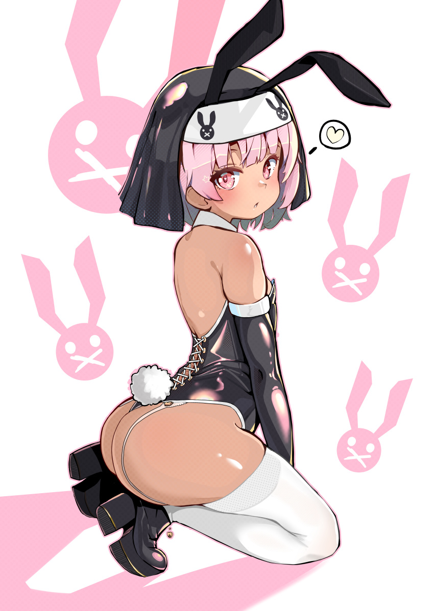 1girl, absurdres, animal_ears, ass, bangs, bare_shoulders, black_footwear, black_gloves