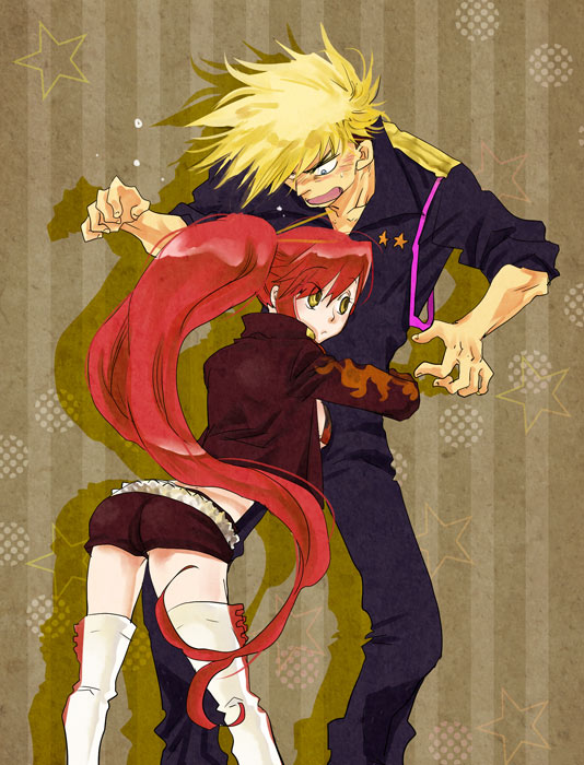 1girl, bad_anatomy, blonde_hair, couple, hoshino_hitsuki, hug, kittan, ninn