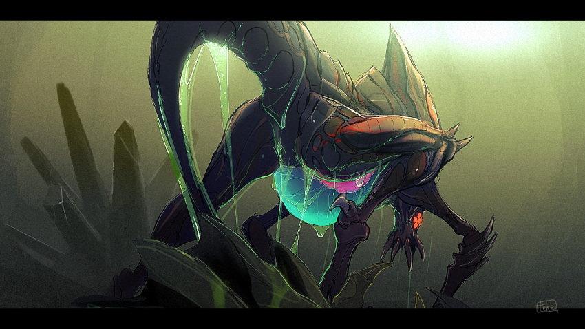 all_fours, armor, claws, from_behind, letterboxed, membrane, metroid, nintendo