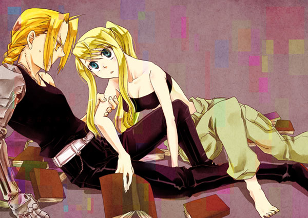 blonde_hair, blue_eyes, edward_elric, fullmetal_alchemist, hoshino_hitsuki, ninn, winry_rockbell, yellow_eyes