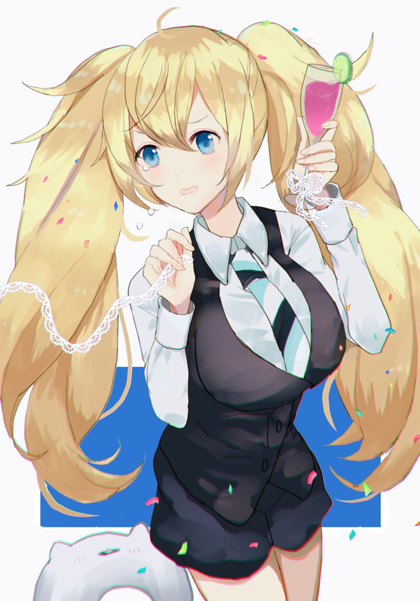 1girl, 1other, absurdres, abyssal_ship, alternate_costume, black_vest, blonde_hair, blue_eyes