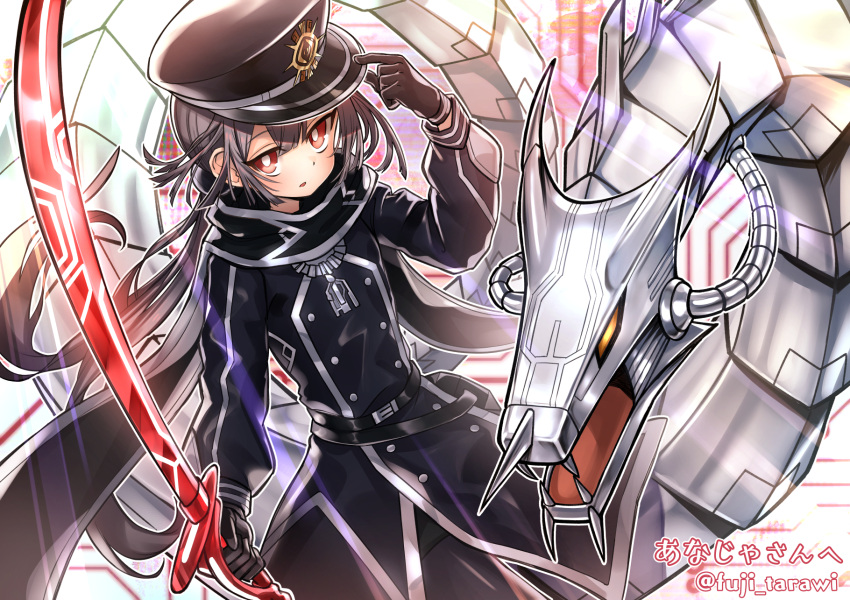 1girl, belt, blush, cyber_dragon, duel_monster, fuji_tarawi, gloves, hat
