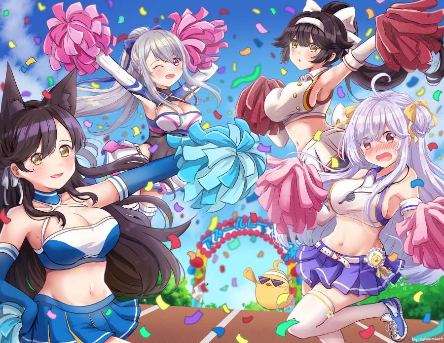 4girls, alternate_costume, amai-tapioca, animal_ear_fluff, armpit_cutout, atago_(azur_lane), azur_lane, bare_shoulders