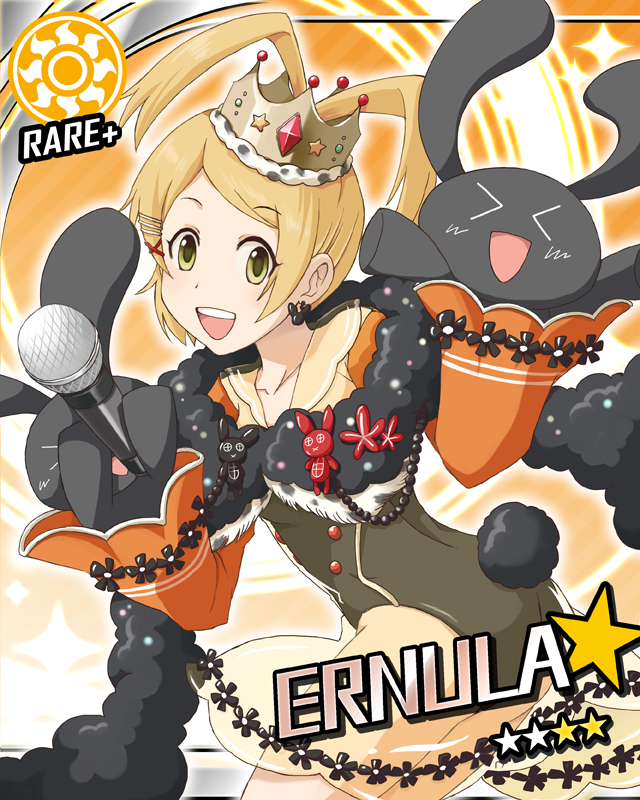 >_<, 1girl, :d, antenna_hair, blonde_hair, bunny_tail, card_(medium), card_parody