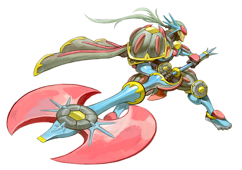 1other, ambiguous_gender, armor, axe, battle_axe, belt_buckle, buckle, cape
