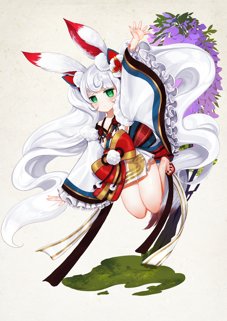 1girl, 61um, animal_ear_fluff, animal_ears, arm_up, bangs, bare_shoulders, closed_mouth