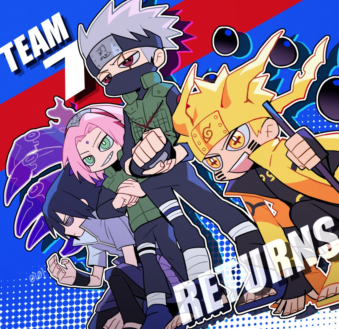 10birthday10, 1girl, 3boys, aura, black_hair, blonde_hair, coat, cracking_knuckles