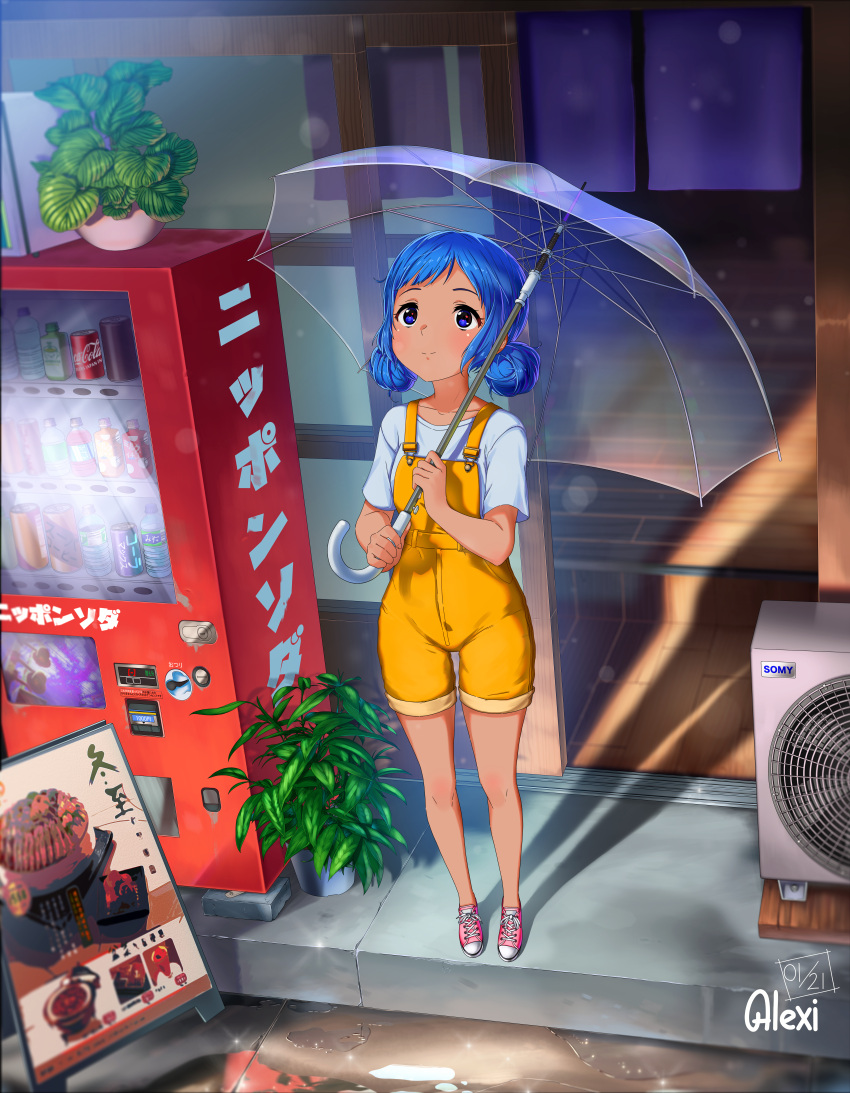 1girl, absurdres, alexi_ansell, bangs, blue_eyes, blue_hair, building, dated
