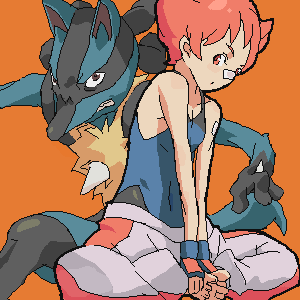 1girl, butterfly_sitting, hands_on_feet, kon_(kdash), lowres, lucario, oekaki, pink_eyes