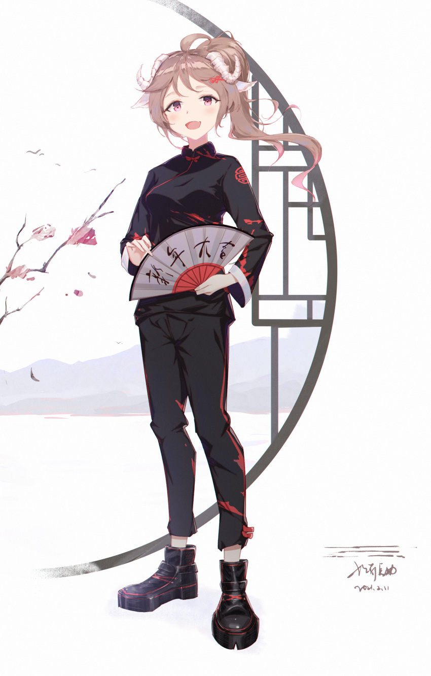 1girl, :d, absurdres, ahoge, alternate_costume, animal_ears, arknights, black_footwear