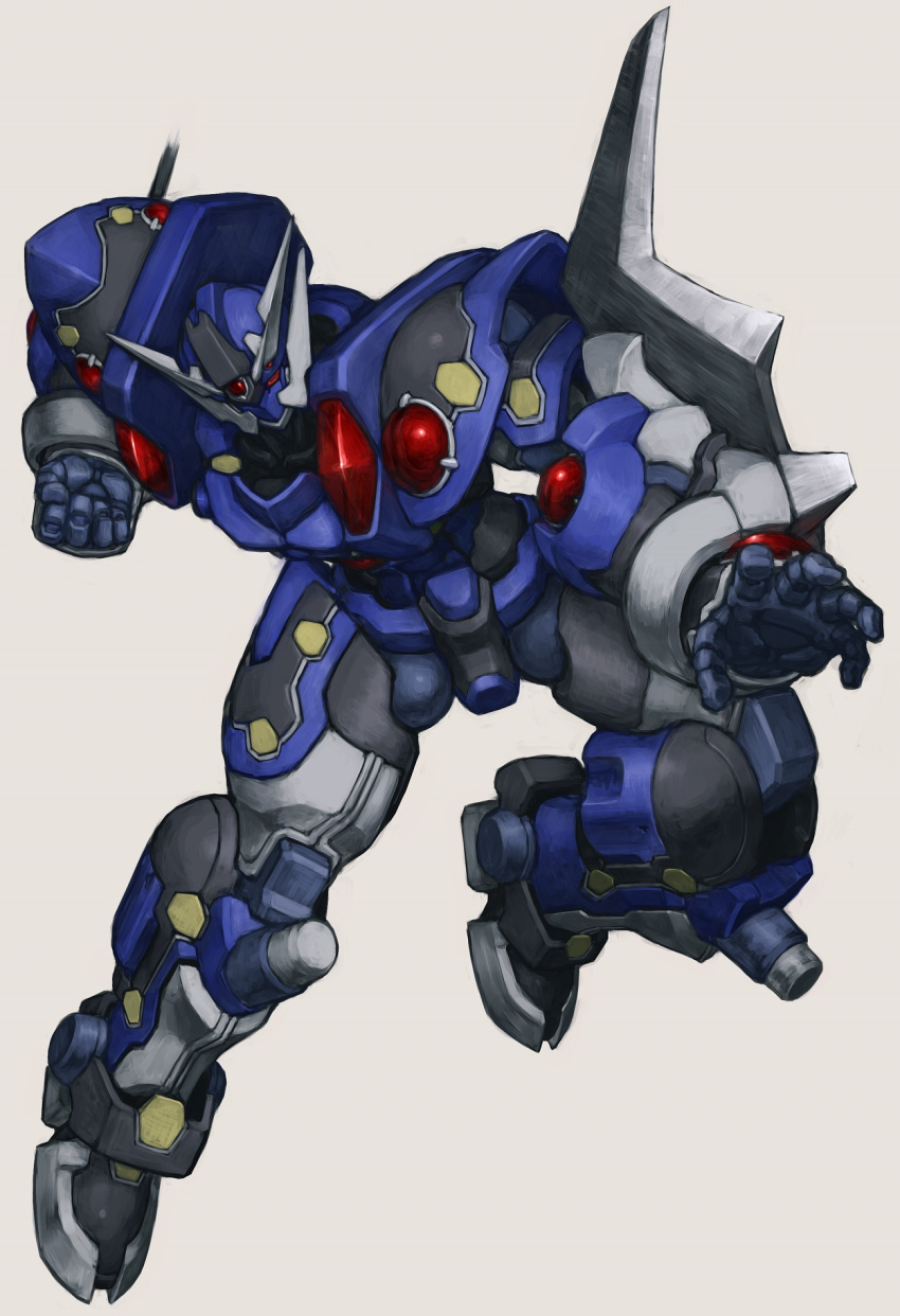 arcgain, beige_background, clenched_hand, highres, looking_ahead, mecha, no_humans, open_hand, red_eyes, science_fiction, shizentai, solo, super_robot, super_robot_wars, super_robot_wars_og_saga_mugen_no_frontier, v-fin