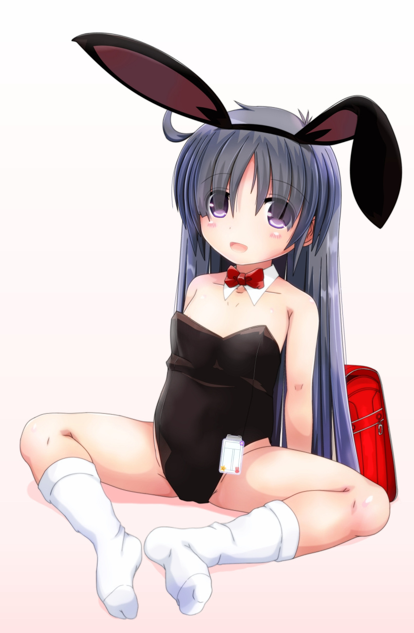 1girl, absurdres, ahoge, animal_ears, arms_behind_back, backpack, bag, bare_shoulders
