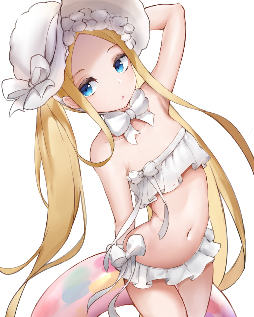 1girl, abigail_williams_(fate), abigail_williams_(swimsuit_foreigner)_(fate), absurdres, akaridreaming, arm_behind_head, bangs, bare_shoulders
