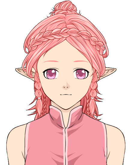 1girl, braid, die_gejagte_jagerin, elf, hair_bun, isekai_monogatari_series, kiku_krall, multiple_braids, original, pink_eyes, pink_hair, pointy_ears, portrait, sidelocks, upper_body