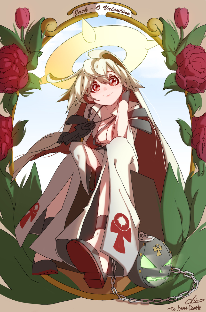 1girl, bangs, chain, flower, gloves, guilty_gear, halo, highres