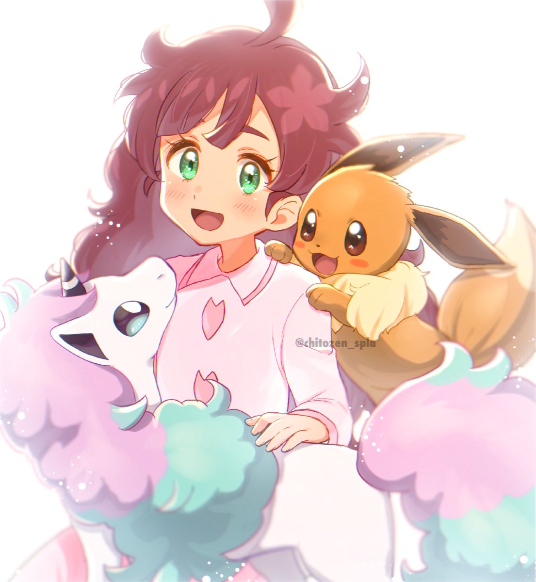 1girl, :d, artist_name, bangs, blurry, blush, chitozen_(pri_zen), chloe_(pokemon)