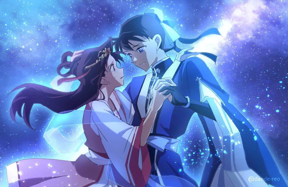 1boy, 1girl, alternate_costume, blue_eyes, brown_hair, bun_cover, chinese_clothes, circlet