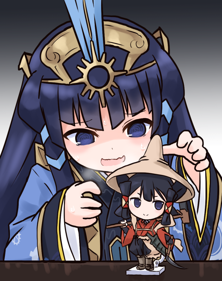 blue_eyes, blue_hair, crown, farmer, japanese_clothes, kimono, kokorowa-hime, long_hair