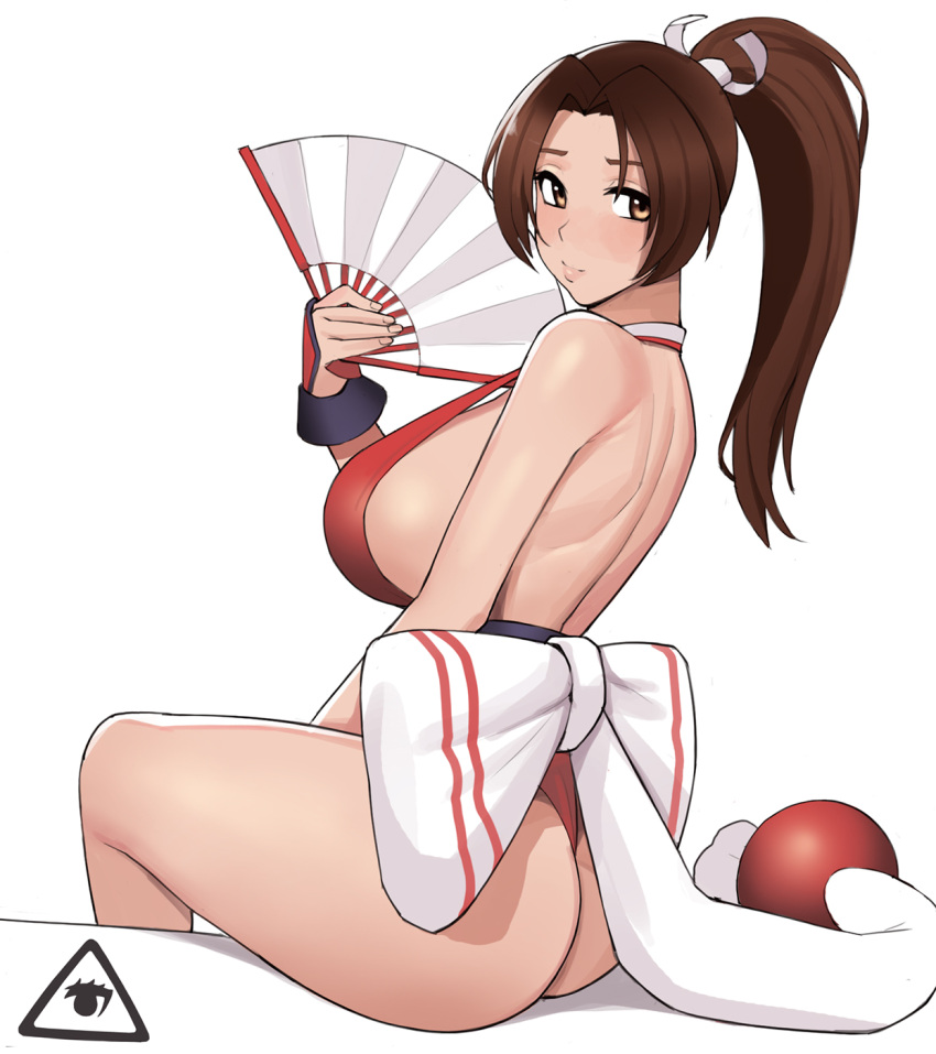 1girl, arched_back, ass, bare_back, bare_shoulders, breasts, brown_eyes, brown_hair