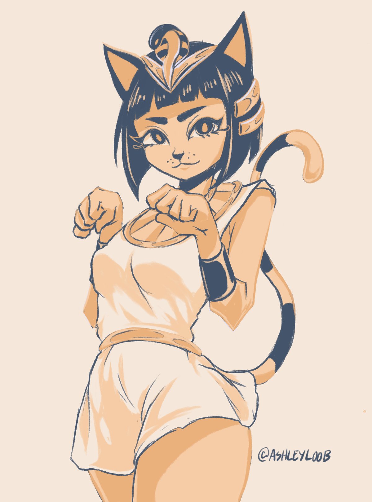 1girl, :3, animal_crossing, animal_ears, ankha_(animal_crossing), artist_name, ashleyloob, bangs