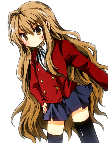 brown_eyes, brown_hair, flat_chest, kaisanbutsu, loli, long_hair, school_uniform, thigh-highs, thighhighs, toradora!