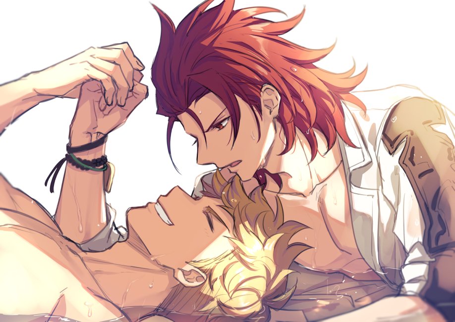 blonde_hair, bracelet, granblue_fantasy, jewelry, kingyo_114, percival_(granblue_fantasy), red_eyes, redhead