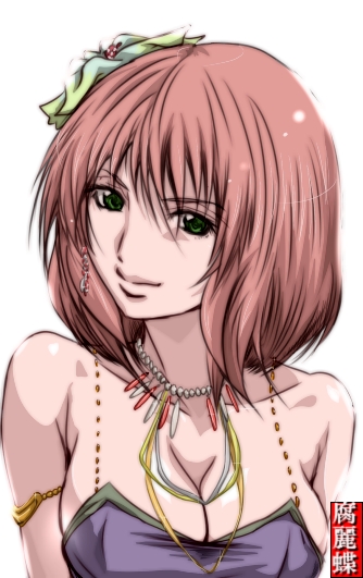 bare_shoulders, cleavage, dancer, earrings, female, final_fantasy, final_fantasy_v, green_eyes