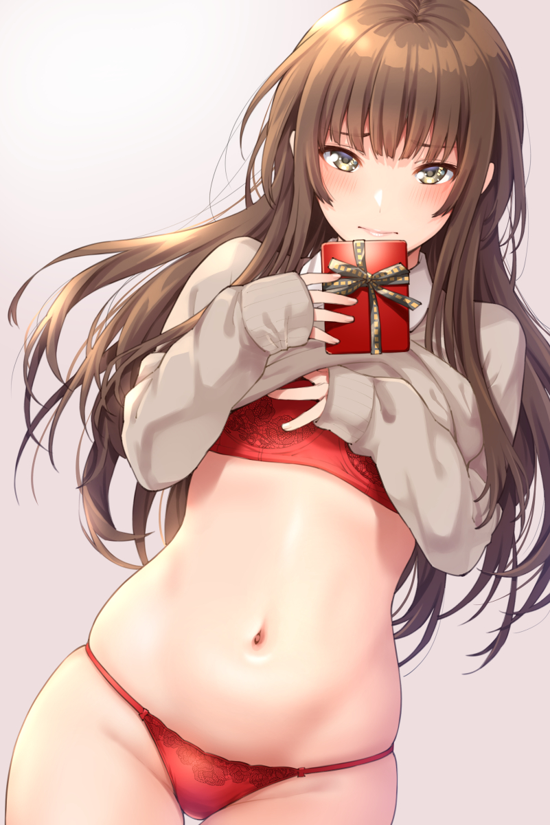 1girl, amagami, bangs, blush, box_of_chocolates, bra, breasts, brown_eyes