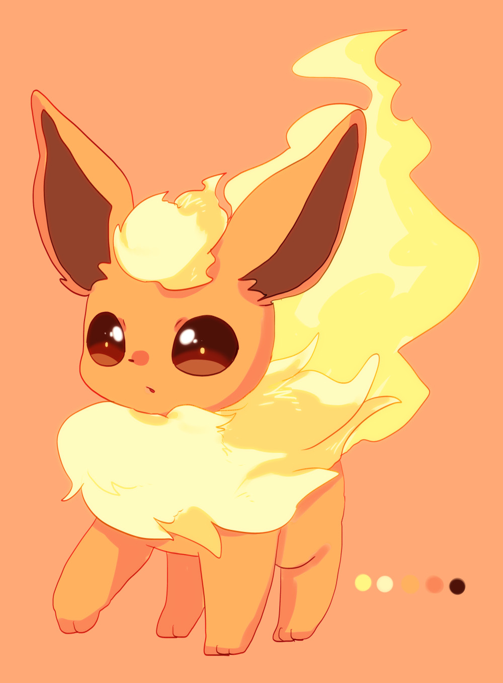 animal_focus, banchiku, blonde_hair, brown_eyes, color_guide, commentary_request, flareon, fluffy