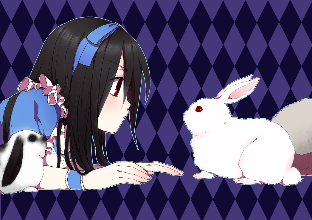 black_hair, bow, bunny, hair_bow, komori_kiri, long_hair, momo_uzura, rabbit