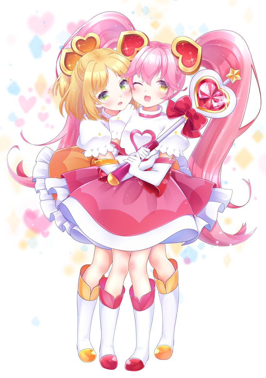 #compass, 2girls, :o, ;d, absurdres, akuma_(akuma_tuyoi), blonde_hair, blush
