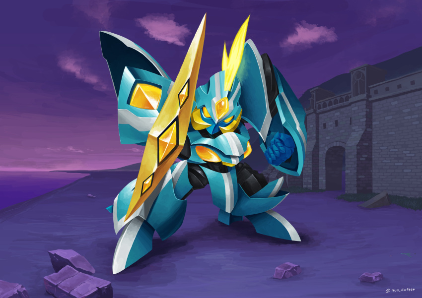 absurdres, artist_name, clenched_hand, crest_anthurium, granbelm, highres, holding, holding_sword