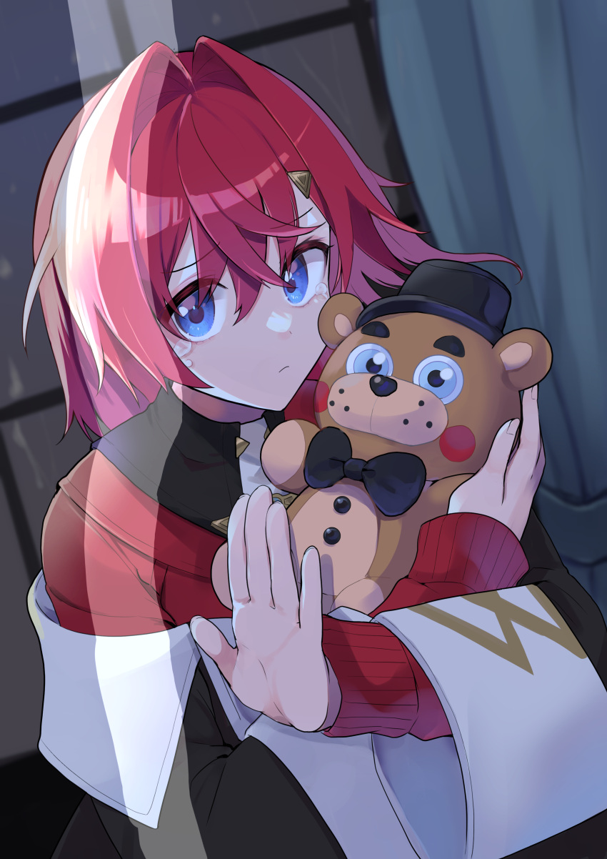 1girl, absurdres, ange_katrina, black_coat, blue_eyes, blush, closed_mouth, coat
