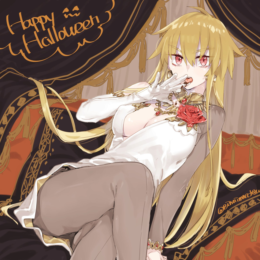 1girl, 88_(einnimnech), artist_name, blonde_hair, breasts, chocolate, earrings, eyebrows_visible_through_hair