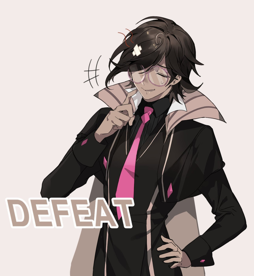 +++, 1boy, bandaid, bandaid_on_head, black_hair, black_shirt, closed_mouth, collared_shirt