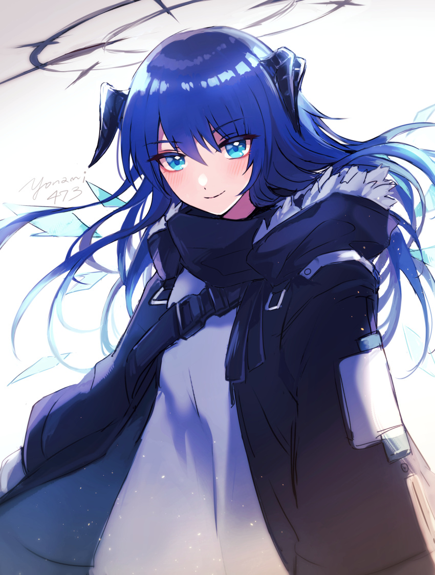 1girl, arknights, bangs, belt, black_jacket, blush, chizuru_(ambient), closed_mouth