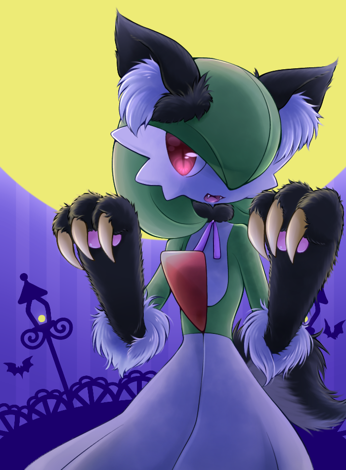 1girl, :3, animal_ears, bat, black_gloves, claw_pose, claws, colored_skin